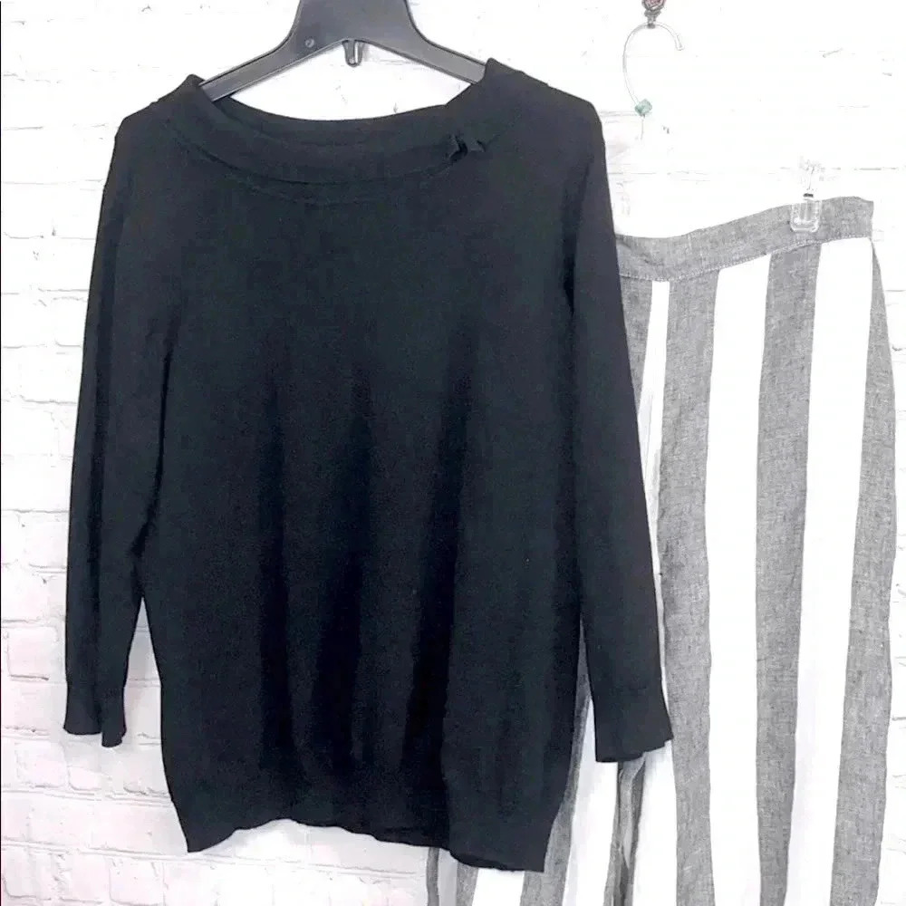 Sandra King Woman silk blend black knit shirt size 2X